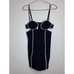 AREA Black Mini Dress with Silver Accents